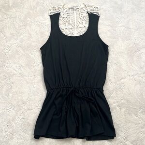 NWT Black Cream Crocket Sheer Detail Back Tank Top, Juniors Small, Brand YomYom